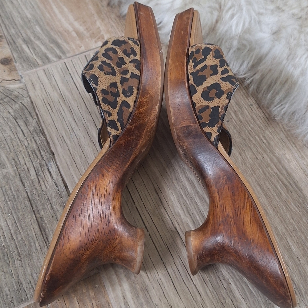 Franco Sarto Leopard Print Slide Sandals Wooden Heel Mules Size 8M - Picture 8 of 9